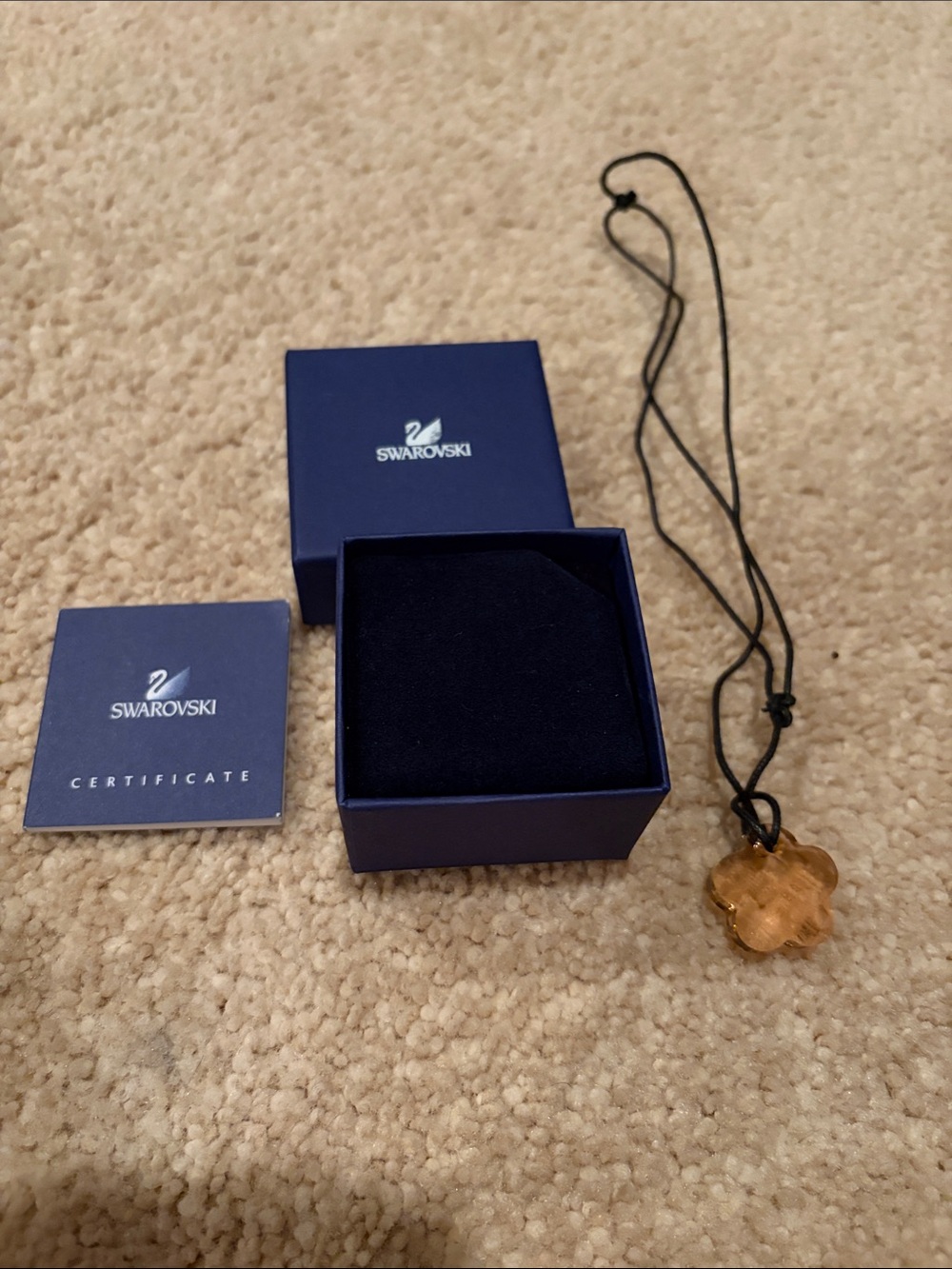 NEW Swarovski Amber Flower Crystal Pendant on Black Cord